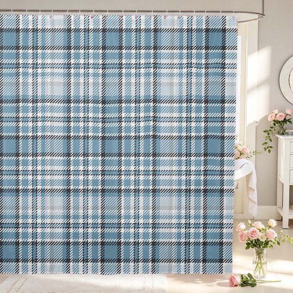 Manfei Classic Plaid Shower Curtain 72Wx72L,Vintage Check Bathroom Curtain