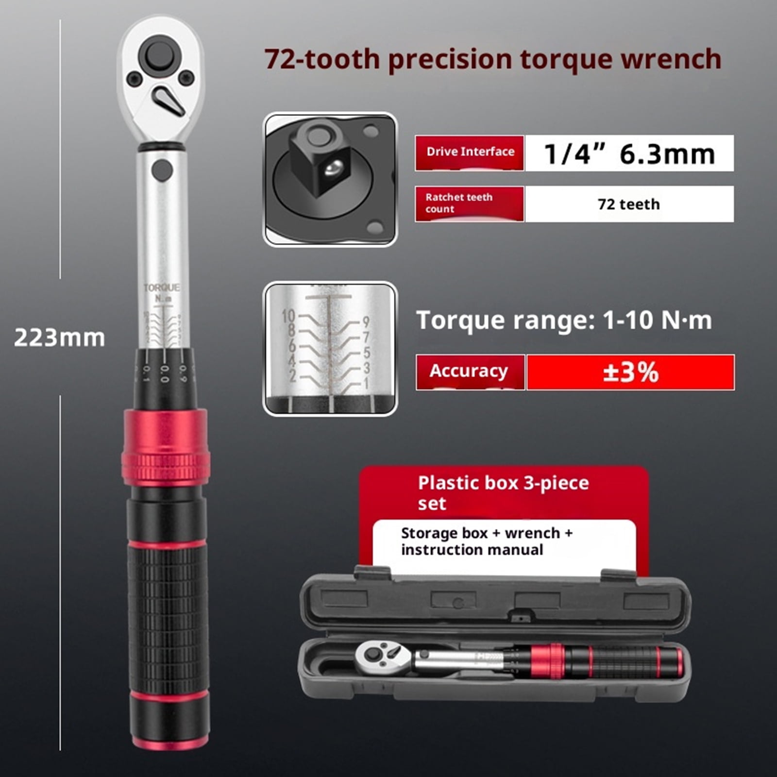 Multipurpose Torques Wrench Professional 1/4" 3/8" 1/2inch Drive Precisions Wrench For Mechanics And Craftsmen