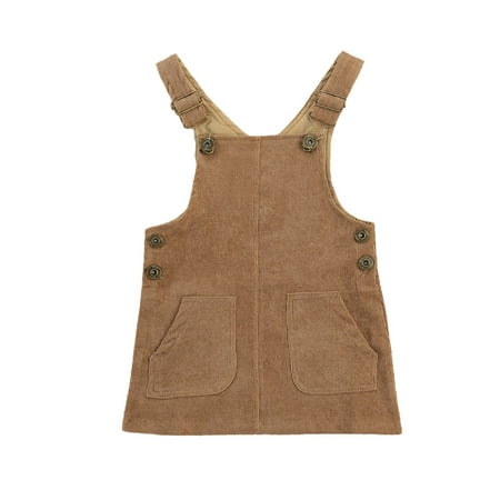 

Carolilly Baby Girl s Solid Corduroy Suspenders Skirt Adjustable Straps Corduroy Short Dress with Two Pockets in Front
