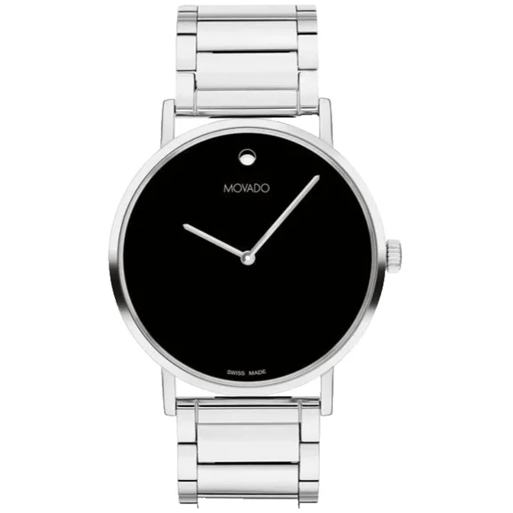 Movado Signature 0607592 Black Dial Stainless Steel Bracelet 40MM Mens Watch