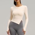 thumbnail image 4 of Womens Tops Long Sleeved Slit Sports Fitness Yoga Slim Suit Top,Tops for Women Beige M, 4 of 6