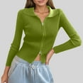 thumbnail image 2 of MIXUE Boho Tops For Women Autumn Winter Solid Color Zipper Ribbed Knit Long Sleeve Slim Cardigan Tee Shirts Sportswear,Green,ONE SIZE, 2 of 4
