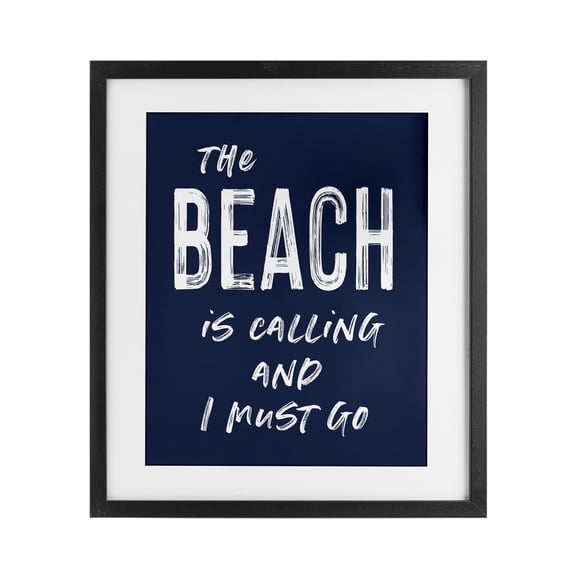 Beach Is Calling Summer Sentiment Black Framed Print Under Glass, design by Lettered and Lined