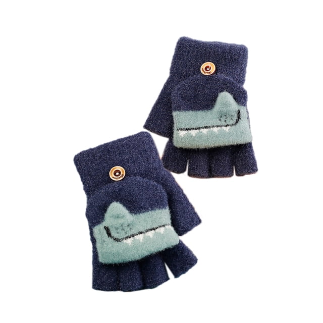 Guantes convertibles con dibujos animados, mitones sin dedos tejidos para niños, mitones con cubierta para guantes859