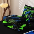 thumbnail image 5 of Erosebridal Neon Green Blue Motorbike Zipper Twin Comforter Sets with Fitted Sheet and 2 Pillowcases for Boys Men, Ink Splash Stripes Zipper Bedding Set, Black Reversible, 4-Piece, 5 of 7