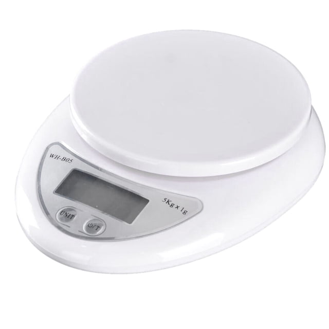 Báscula electrónica de cocina B05 para el hogar, minibáscula para alimentos, 5 kg/1 g, alta precisión, para hornear, medición de peso - Sin pilas (blanca)