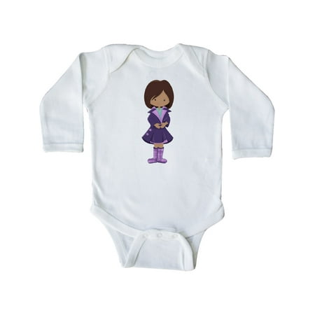 

Inktastic African American Girl Fashion Girl Purple Coat Gift Baby Girl Long Sleeve Bodysuit