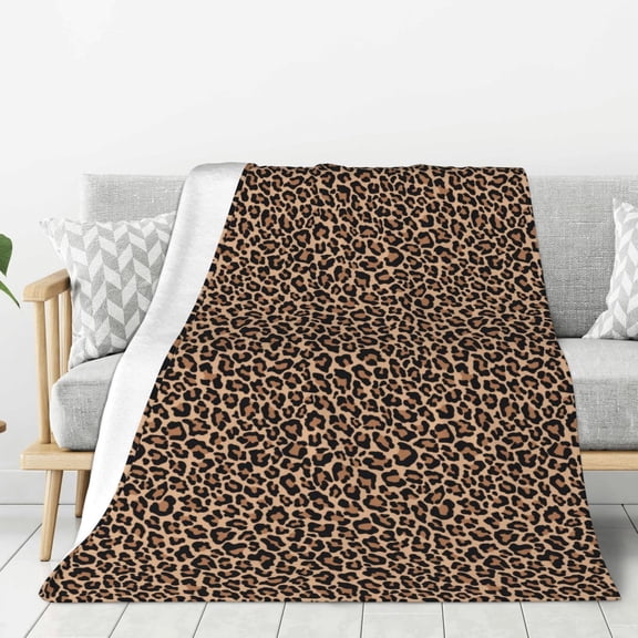 Rateoe Brown Leopard Pattern Flannel Throw Blanket, Ultra-soft Blanket for Bed, Couch, Car, Hypoallergenic Anti-pilling blanket-40"x30"(Vertical)