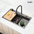 thumbnail image 2 of COZY 30″×22″ Stainless Steel Single Bowl Kitchen Sink, Black Waterfall Workstation with Flying-Rain Faucet, Cutting Board, 1 Count, SS-BL05-302208, 2 of 12