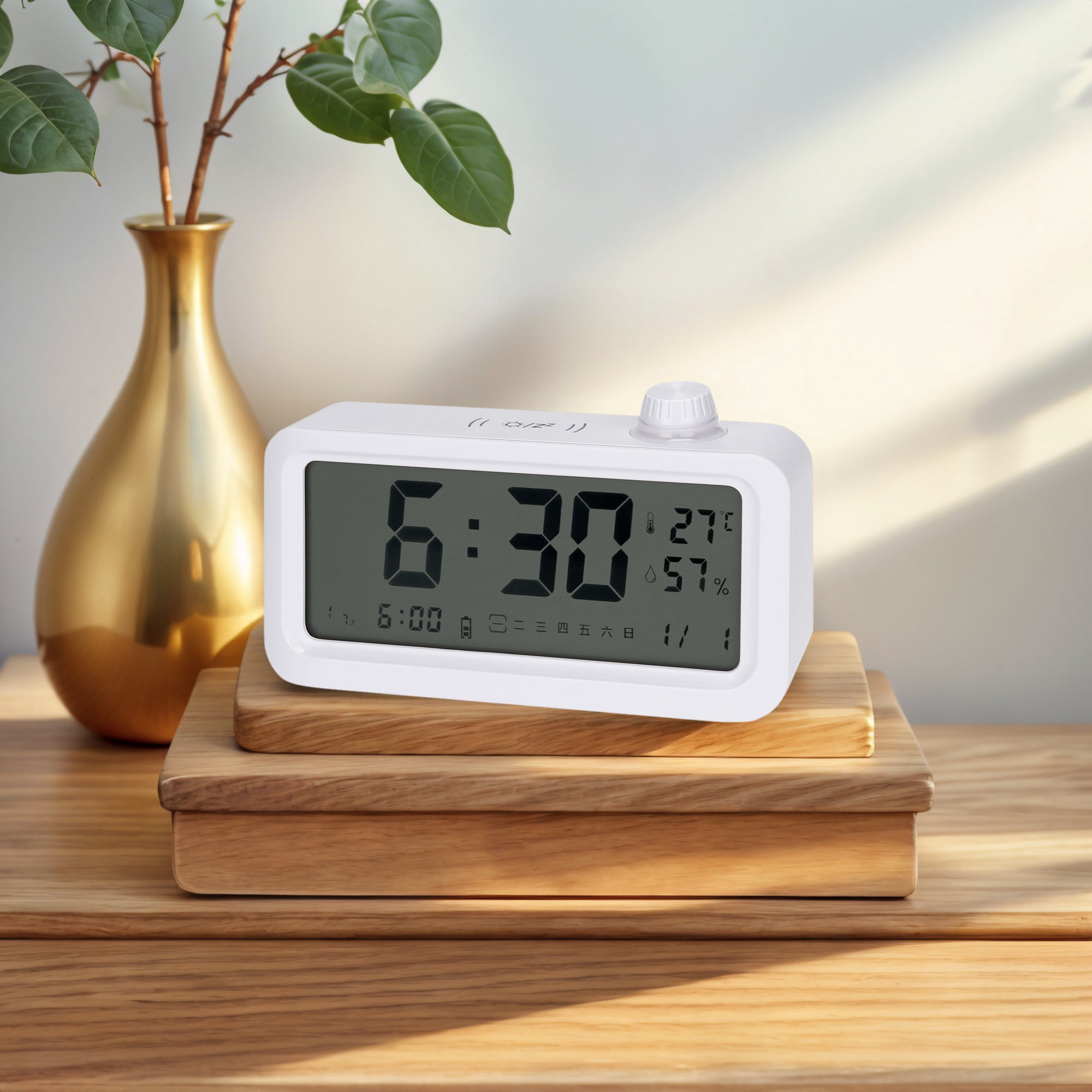Unique Bargains Triple Digital Alarm Clock Snooze for Deep Sleepers White