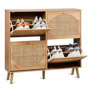 Ktaxon Rattan Shoe Cabinet with 4 Flip Drawers 24 Pairs,Narrow Shoe Storage Cabinet for Entryway, Bedroom, Living Room, Apartment, Natural