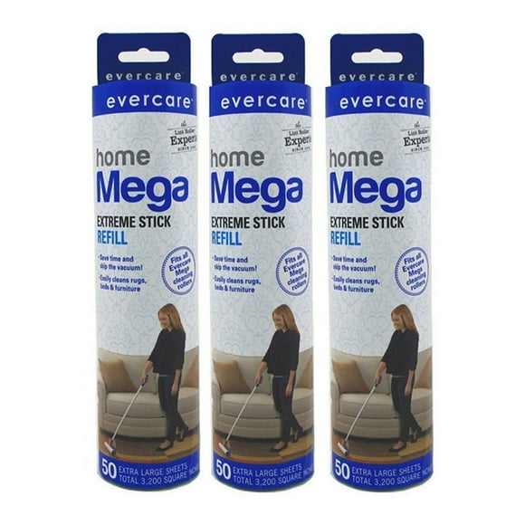 evercare Pet Mega Extreme Surface Coverage Lint Roller Refill, 3 Pack