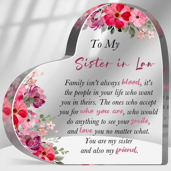 To My Sister in Law Sign, Marriage Gift for Bride, Sister Friendship Acrylic Heart Keepsake for Birthday Wedding, Sister in Law Wedding Gift from Sister Brother In Law