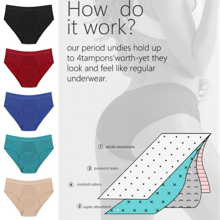Popvcly Women Menstrual Panties Teen Girls Period Underwear 4-layer  Leak-proof Breathable Briefs, Pack of 3