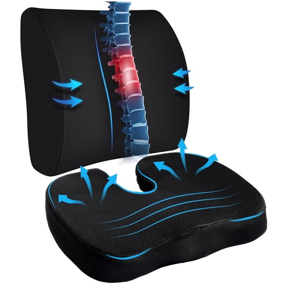 DONAMA Memory Foam Chair Seat & Lumbar Cushion for Tailbone, Hip Pain Relief - Ideal for Office, Car, Wheelchair