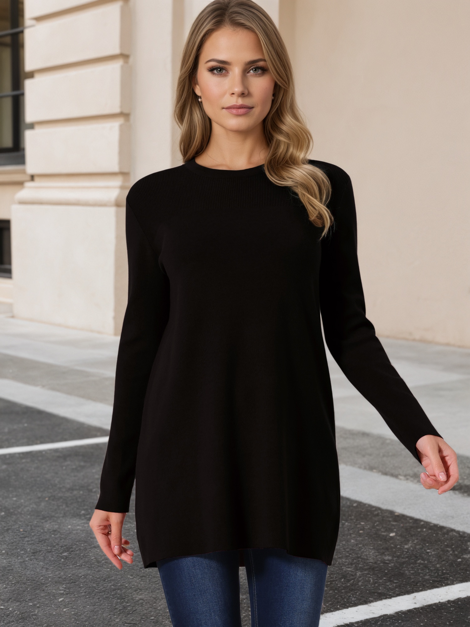 DARING DIVA Pullover Sweater Crewneck Long Sleeve Top XL Black
