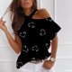 thumbnail image 3 of Camiseta informal para mujer, blusa estampada de manga corta con cuello redondo y hombros descubiertos Fridja  ghk3131, 3 of 5