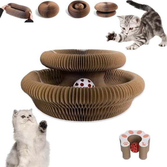 Kitty Curls Cat Toy Kurlz, Interactive Scratch Pad, Foldable Accordion,Recyclable Scratcher with Ball