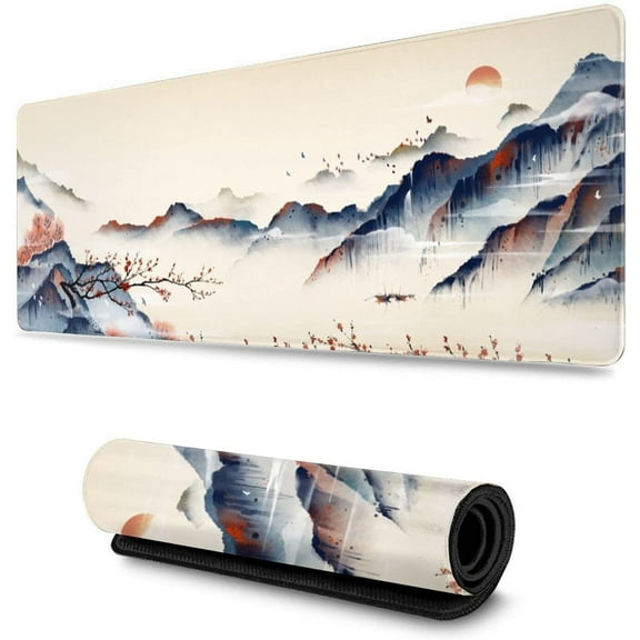 Extended Gaming Mouse Pad Large Size 31.5x11.8 inches Nonslip Rubber Base Desk Mat Stitched Edges Mousepad, Mountains