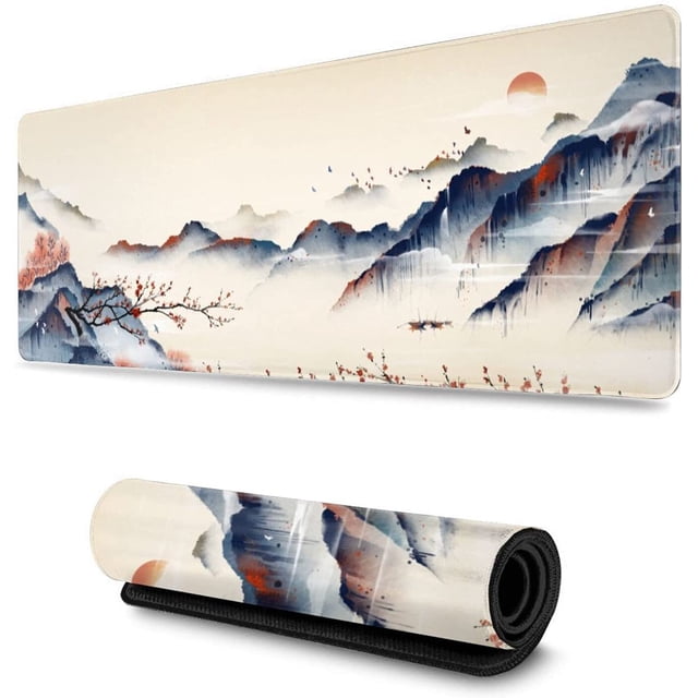Extended Gaming Mouse Pad Large Size 31.5x11.8 inches Nonslip Rubber Base Desk Mat Stitched Edges Mousepad, Mountains