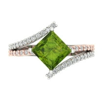2.3075 ct Princess Cut Natural Peridot Solitaire with Simulated Diamond Accents 18K White/Rose Gold Womens Engagement Ring