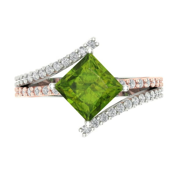 Solitaire with Accents Engagement Ring for Women - 2.3075ct Natural Peridot in 18K White/Rose Gold Promise Ring