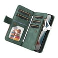 thumbnail image 3 of Allytech Wallet Case for iPhone 15 Plus with Zipper Pocket & 9 Card Slots & Wrist Strap, Fashion PU Leather Kickstand Magnetic Closure Shockproof Non-Slip Case for Women Men - Green, 3 of 11