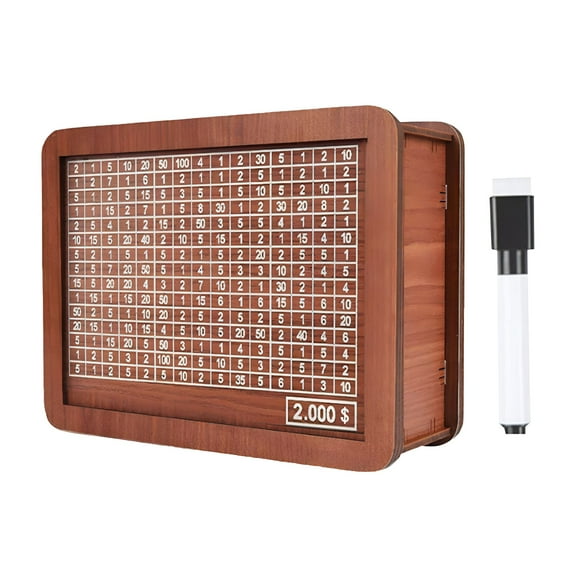 LAMIRO Savings Challenge Box,Wooden 2000 Savings Box,Reusable Wooden Money Box for Cash 2000 for Budgeting&Tracking (Brown)