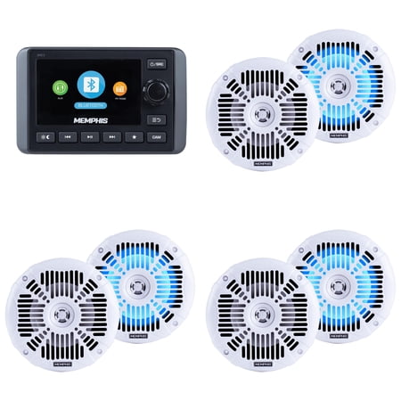 Memphis Marine Boat Audio Package - SMC3 Waterproof Receiver with Zone Control & 3 Pairs of White 6.5" Slim Fit Marine Speakers