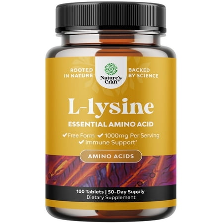 Nature’s Craft 1000mg L-Lysine Supplement for Eye Health and Immune Support, 100 Capsules