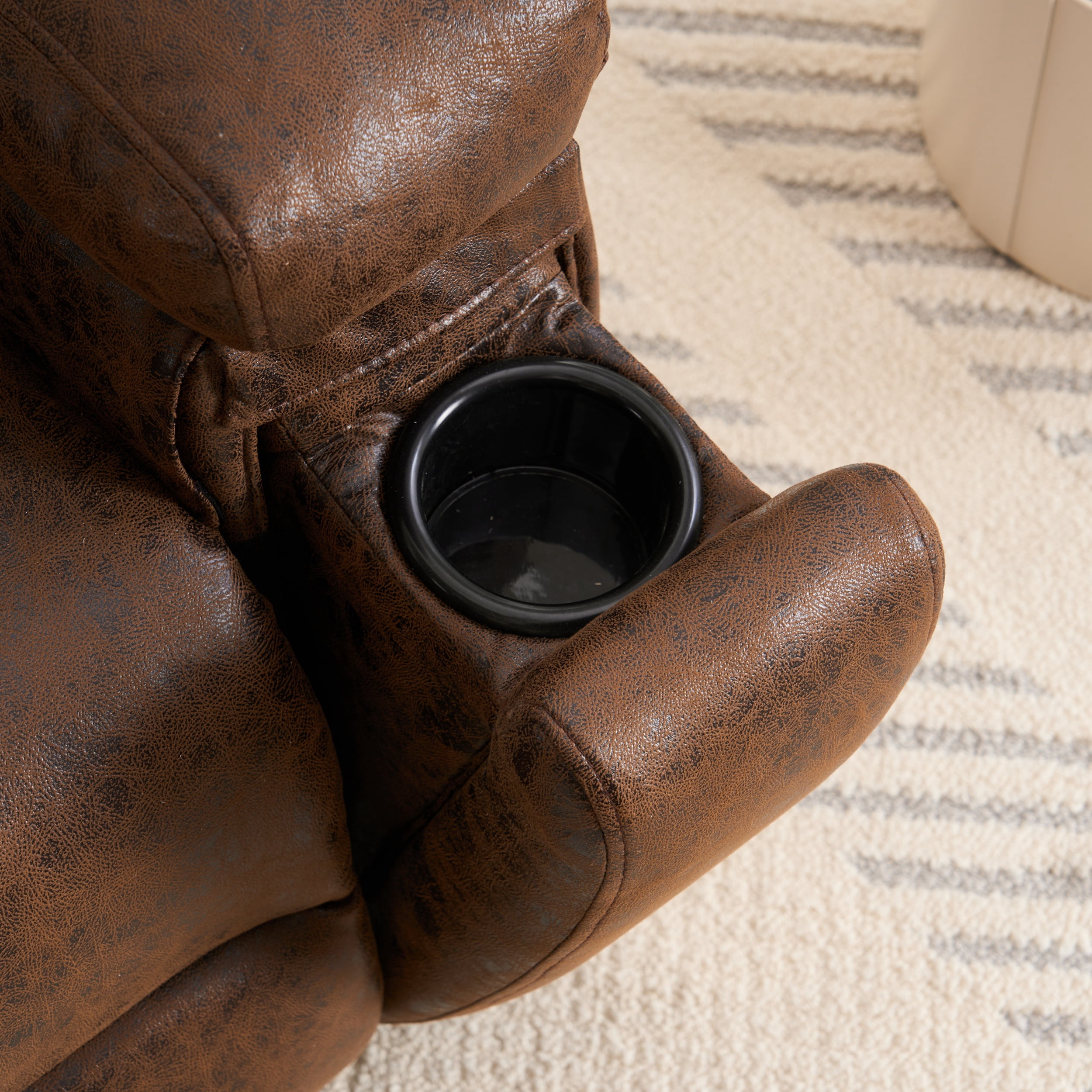 Aukfa Manual Recliner Chair for Living Room Bedroom, Overstuffed Recliners,Concealed Cup Holder,Brown