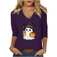 thumbnail image 2 of jobturf Halloween Shirts for Women Ghost Cat Printed 3/4 Length Sleeve T-Shirt Gifts Retro Festival Spooky Season Tees Tops, 2 of 5
