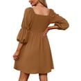 thumbnail image 6 of SELONE Beach Dresses for Women Summer Dresses for Women Casual Off the Shoulder Tube 3/4 Sleeve Square Neck Cold Shoulder Puff Sleeve Puff Smocked Chest Babydoll Mini Fashion Beach Classy Brown XXL, 6 of 9