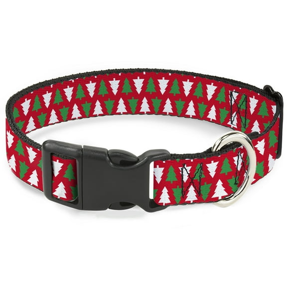 Buckle-Down Pet Collar, Dog Collar Plastic Buckle, Holiday Cookie Cutter Christmas Tree Red Green White, 7 to 8.5 Inches 0.5 Inch Wide