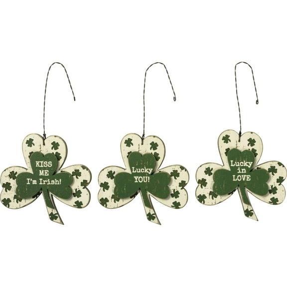 Primitives by Kathy 108834 Shamrock Hanging Ornament, 3-inch High, Set of 3
