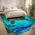 thumbnail image 3 of ODIKA 8'x10' Washable Area Rug Nautical Turtle Teal Stained Ocean Mosaic Entryway Beachy Cherry for Dining Room, Large Office, Lounge, Non-Slip Chair-Friendly Mat, 3 of 7
