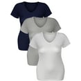 thumbnail image 5 of Essential Basic Women's Short Sleeve T Shirt V Neck Tee Value Set (3Pk, Navy, Heather Gray, White, Large), 5 of 5