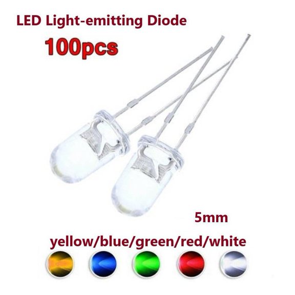100Pcs Super Bright Led 5Mm Red/Blue/Green/White/Yellow Led Transparent Bulb White YIWEI