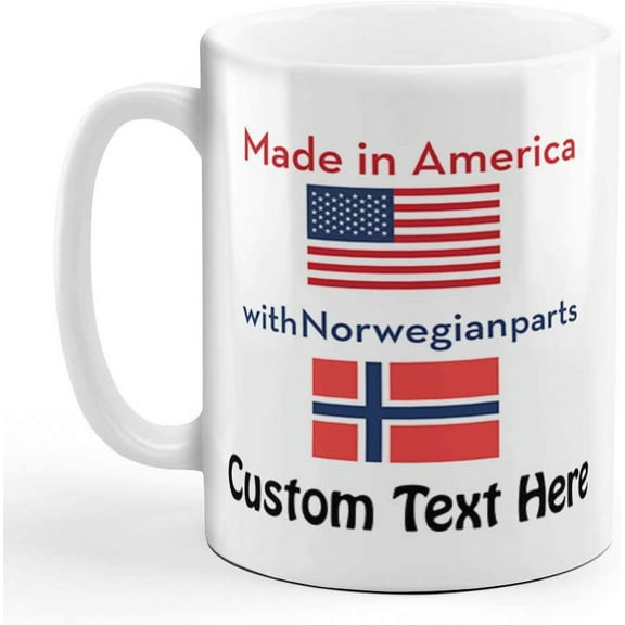 Custom Coffee Mug 11 Ounces Made in America with Norwegian Parts Ceramic Tea Cup Personalized Text Here