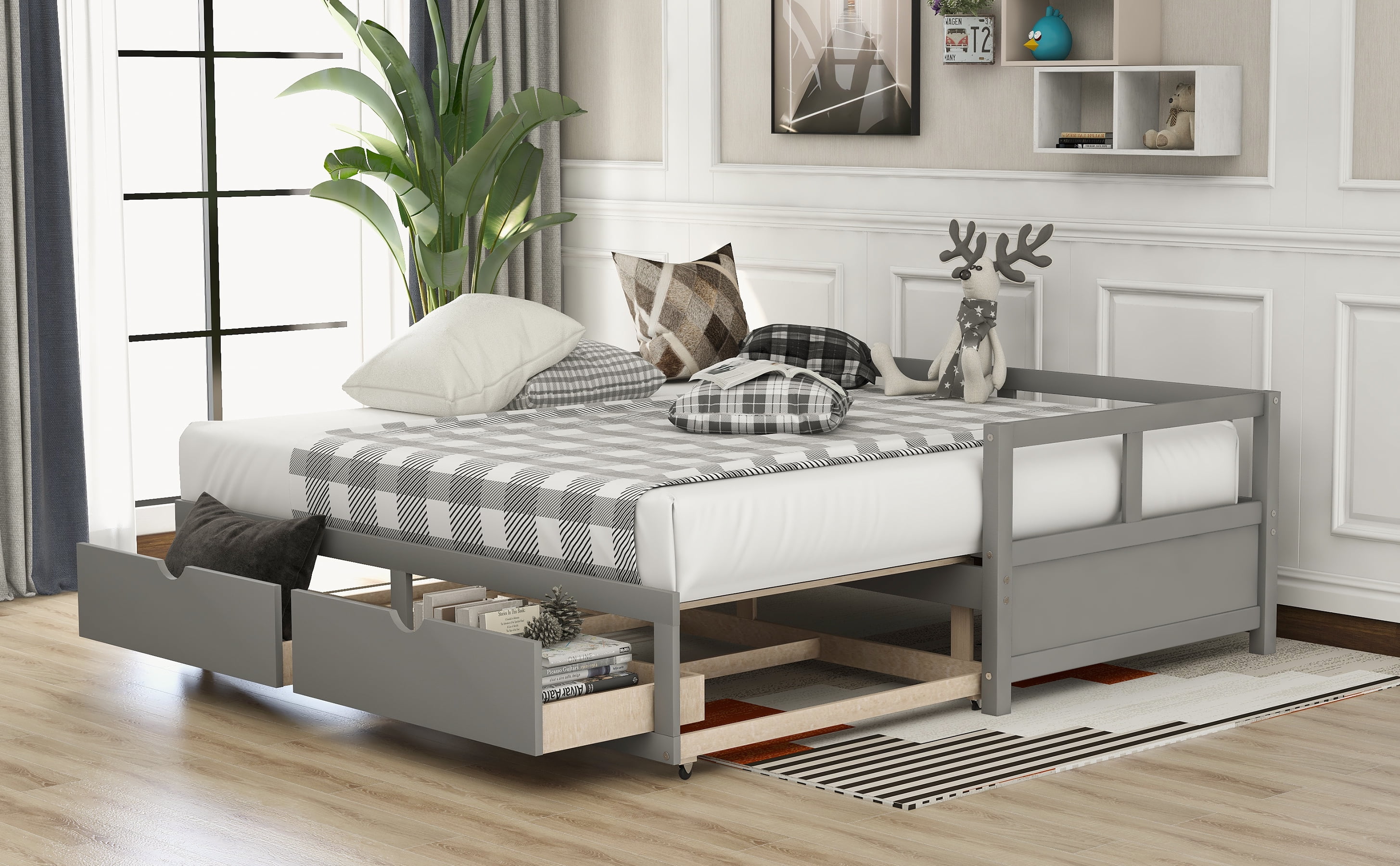 Details about   Daybed with 2 Storage Drawers Wood Bed Frame Day Bed Furniture With Wood Slats 