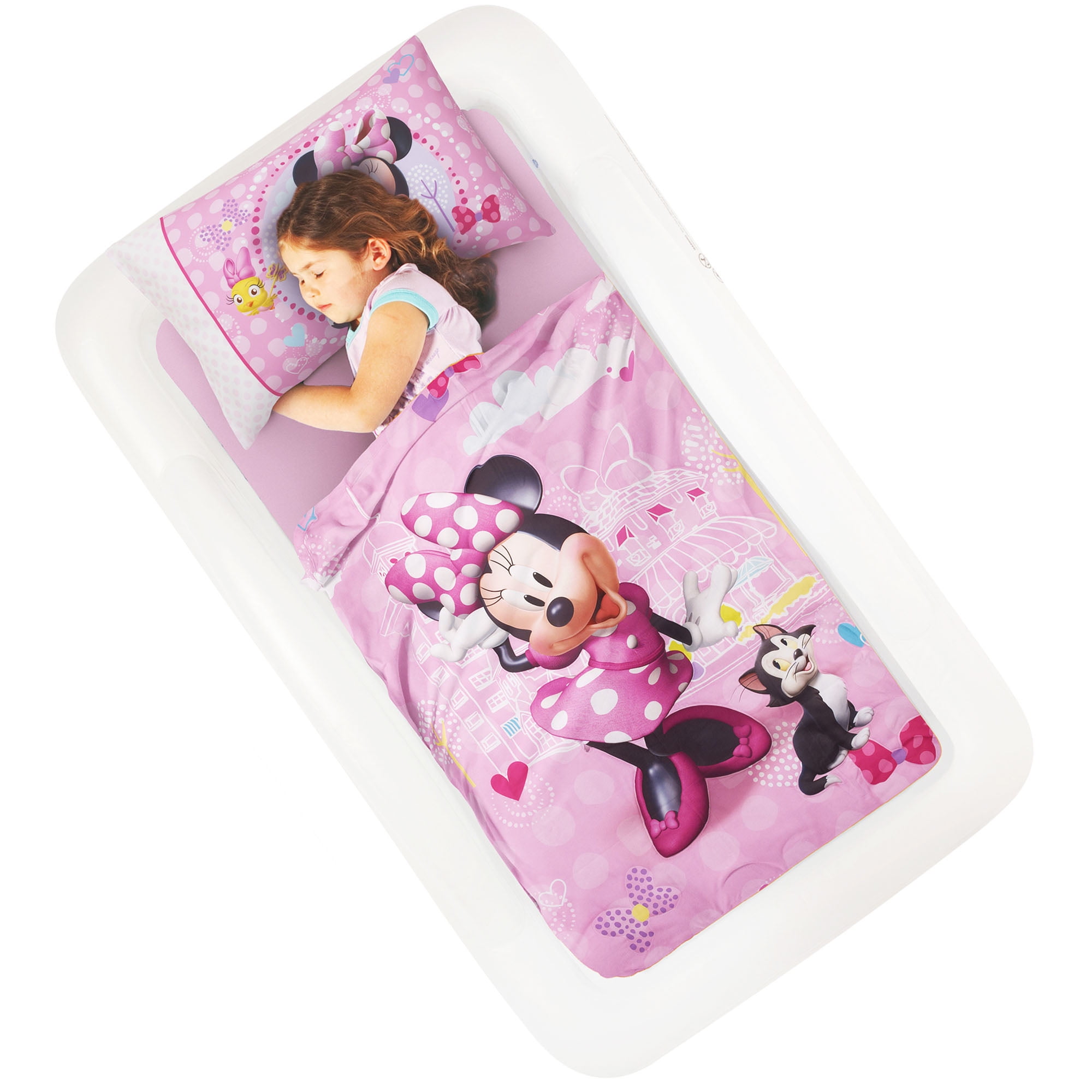 The Shrunks Portable Toddler Travel Bed, Minnie Mouse Kids Air Mattress Inflatable  Bed With Safety Side Rails
