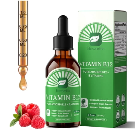 Vitamin B12 Drops with B-Complex & D3, Energy Support, Raspberry, 2 fl oz