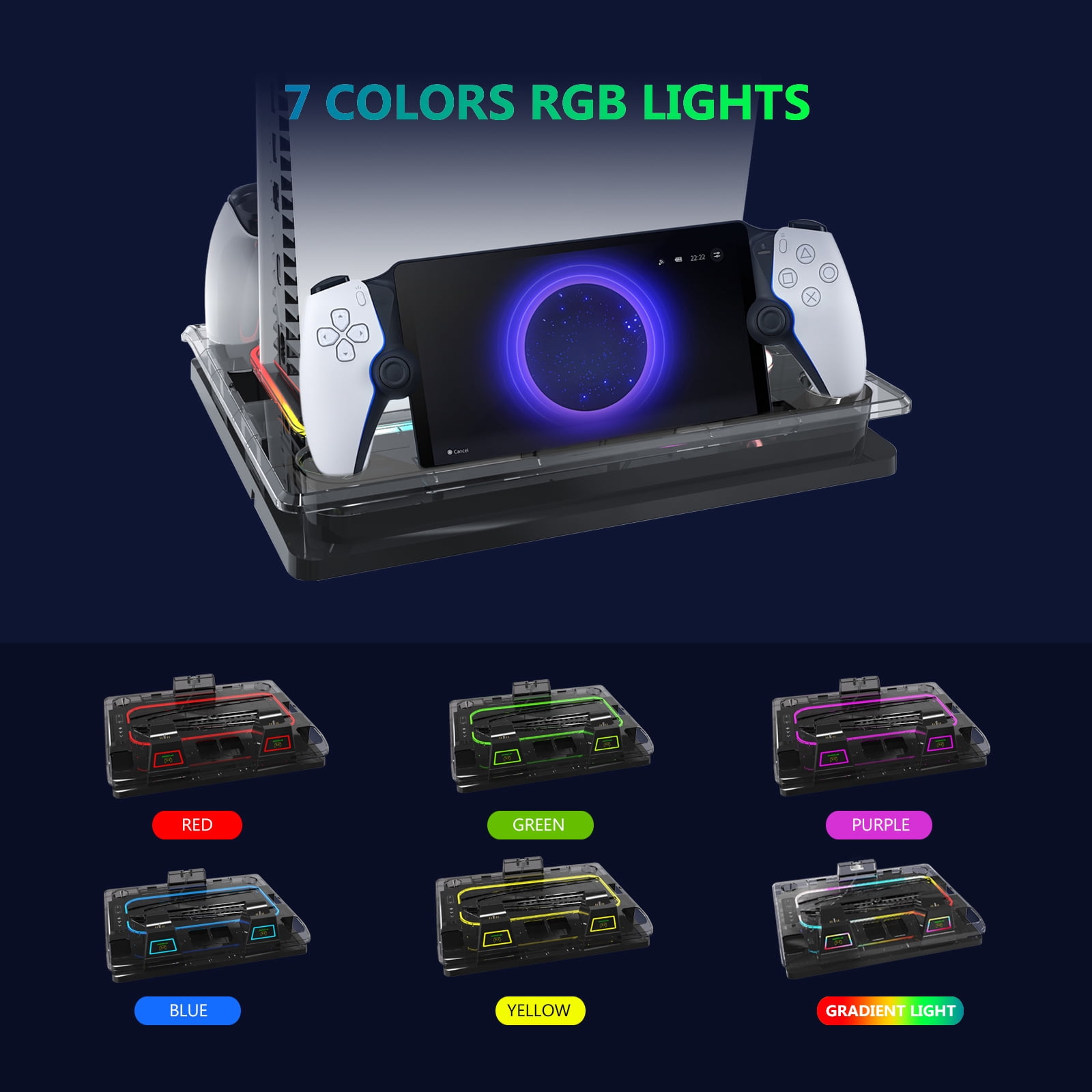 PS5 Cooling Station Fan, PlayStation Portal Charger for PS5 Stand and Cooling Station ,with RGB LED Controller Charging Dock Accessories, for PS5 Edge Controller and PS Portal Charger, Headset