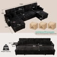 thumbnail image 2 of Aukfa 111" U shape Sectional Couch Convertible Sofa Bed with USB &Cupholders, Hide Desktop, 4 Pillows, Pull out Bed&Storage Chaise, Corduroy, Black, 2 of 9