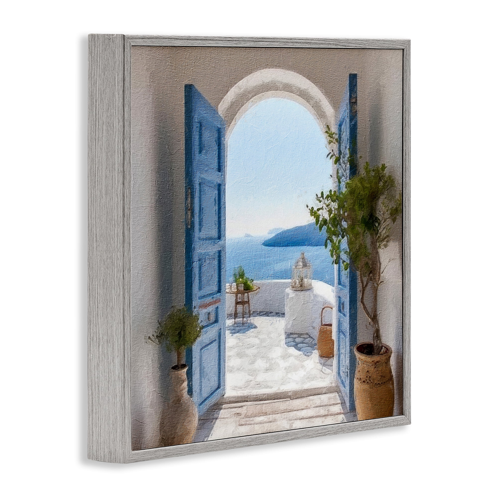 Stupell Industries Coastal Doorway to Sea Town & City Painting Gray Framed Art Print Wall Art, 12 x 12