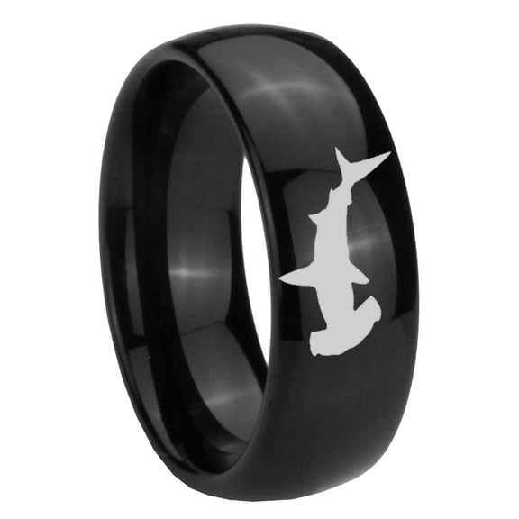 Hammerhead Shark Black High Polish Dome Tungsten Men Ring 10MM