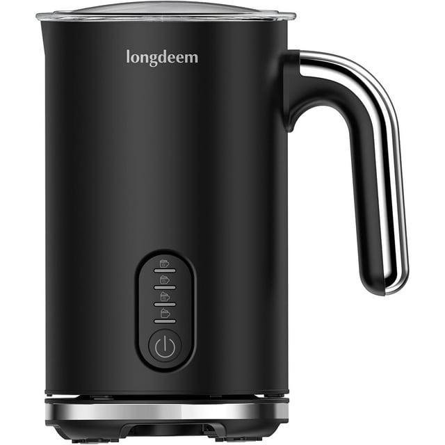 LONGDEEM Milk Frother Electric, 4 In 1 Automatic Milk Warmer Stainless Steel for Coffee, Latte, Hot Chocolate, Black