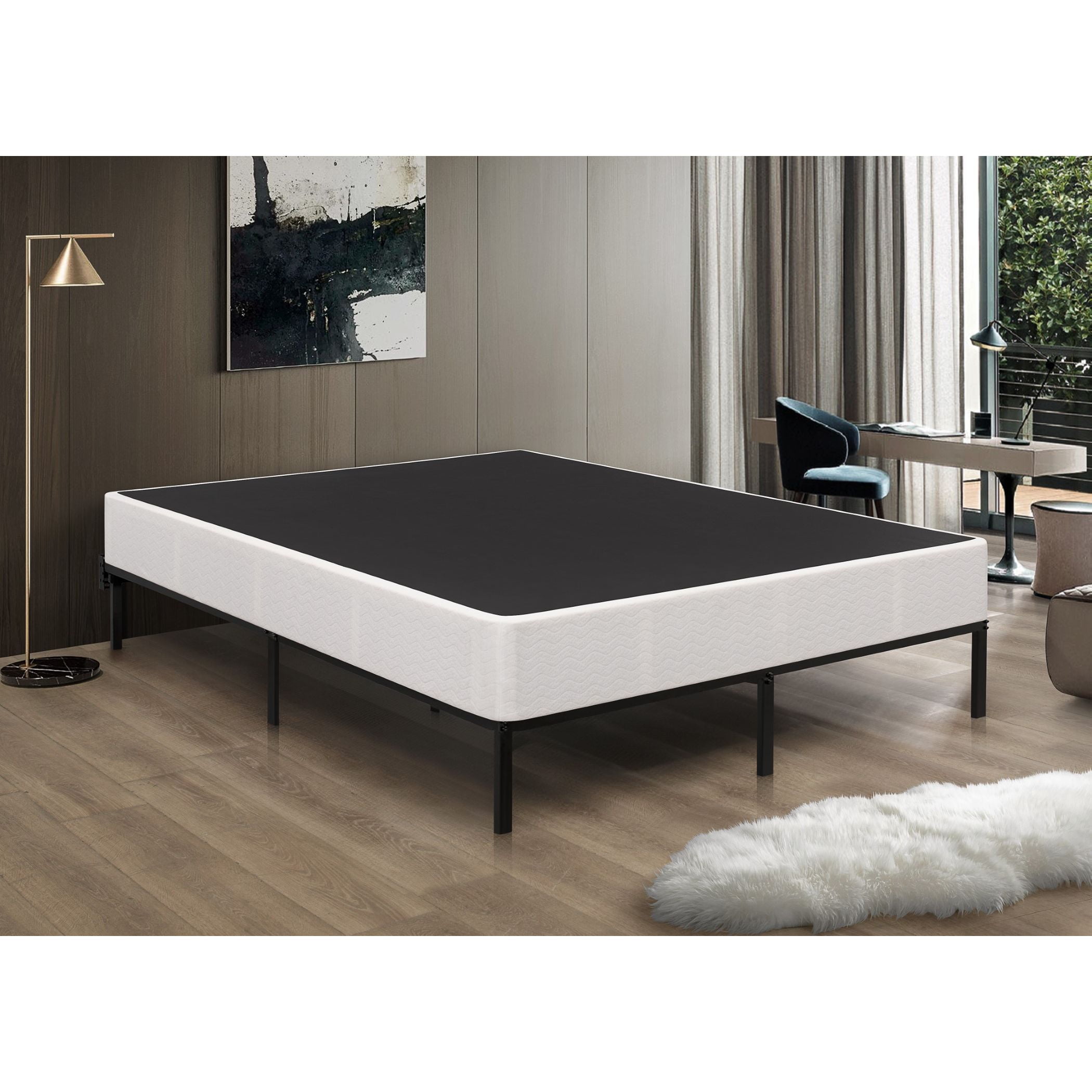 Home Design Clara 8" Wood Full Box Spring with Wooden Slats and Sturdy Frame, Natural Wood, Easy assembly