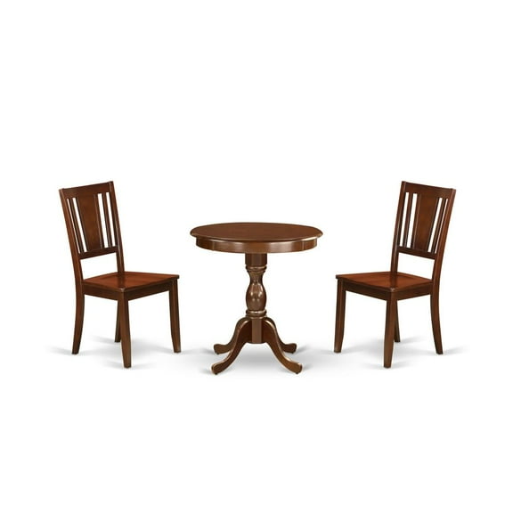 East West Furniture - ESDU3-MAH-W - 3-Pc Dining Table Set - 2 Dining Room Chairs and 1 Kitchen Dining Table (Mahogany Finish)