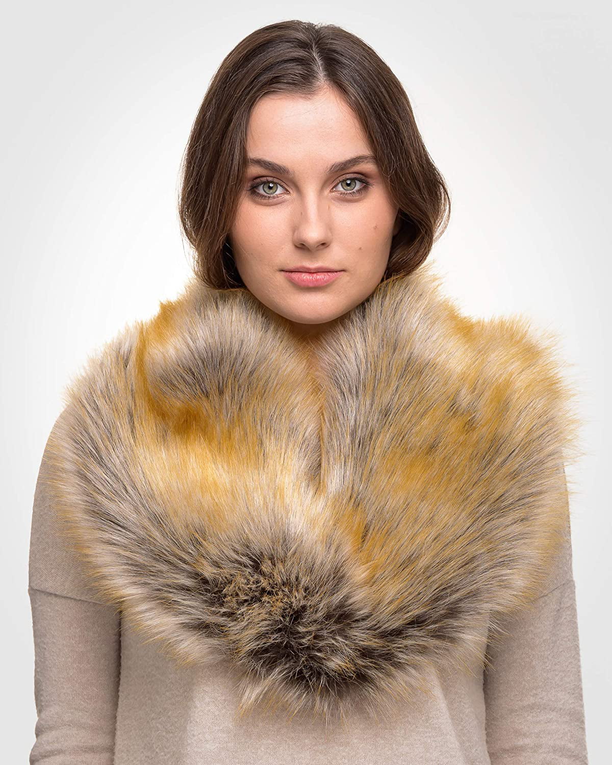 Futrzane Detachable Faux Fur Collar Wrap for Women Like Real Fur Retro Scarf